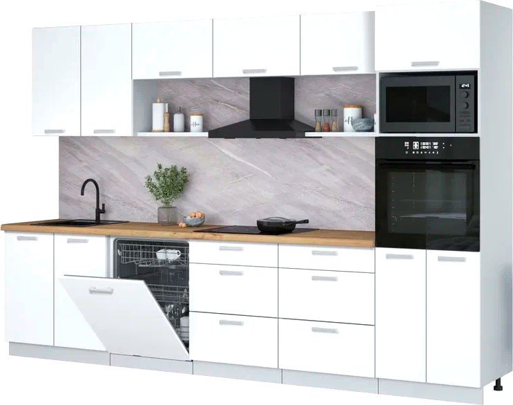 

Готовая кухня Интерлиния Мила Лайт 3.2-ПМ1 (белый платинум/белый платинум/дуб бунратти)