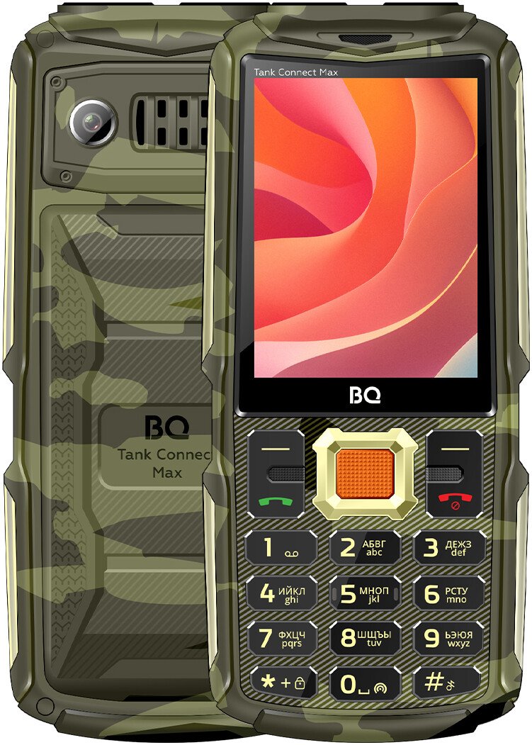 

Кнопочный телефон BQ 2830L Tank Connect Max (камуфляж/золотистый)