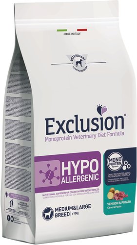Сухой корм для собак Exclusion Monoprotein Vet Diet Hypoallergenic Medium&Large Breed Venison&Potato для средних и крупных пород с картофелем и олениной (2 кг)