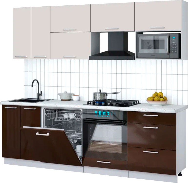 

Готовая кухня Интерлиния Мила Gloss 2.4-ПМ2 (шоколад глянец/кашемир/серый каспий)