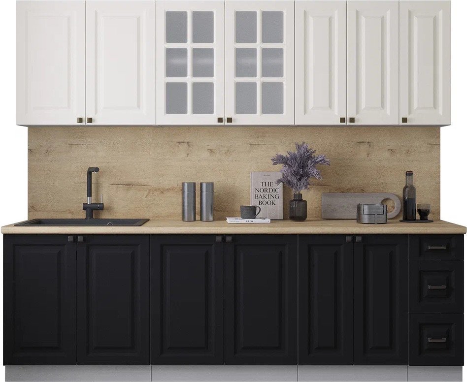 

Готовая кухня Интерлиния Мила Деко 2.5А (черный/белый/дуб бунратти)