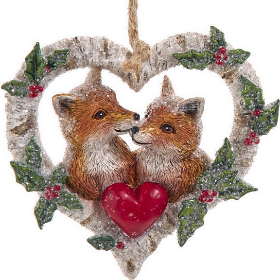 

Елочная игрушка Kurt S. Adler Christmas 2025 Лисы в сердце E1102_2