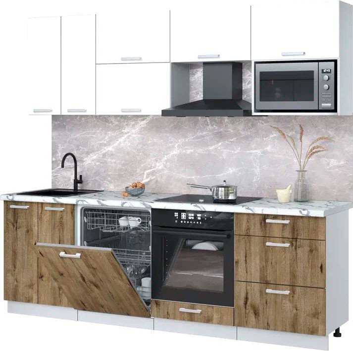 

Готовая кухня Интерлиния Мила Лайт 2.4-ПМ2 (белый платинум/дуб веллингтон/белый гранит)