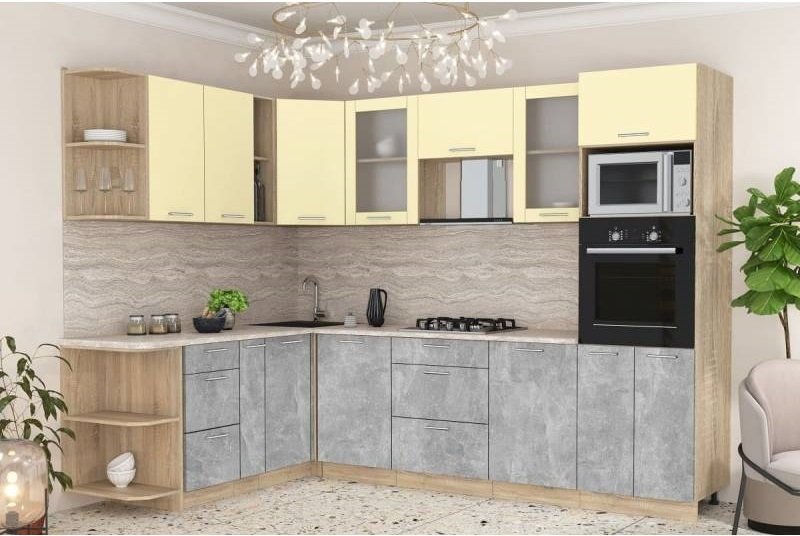 

Готовая кухня Интерлиния Мила 1.88x2.8 левая (ваниль-бетон-травертин)