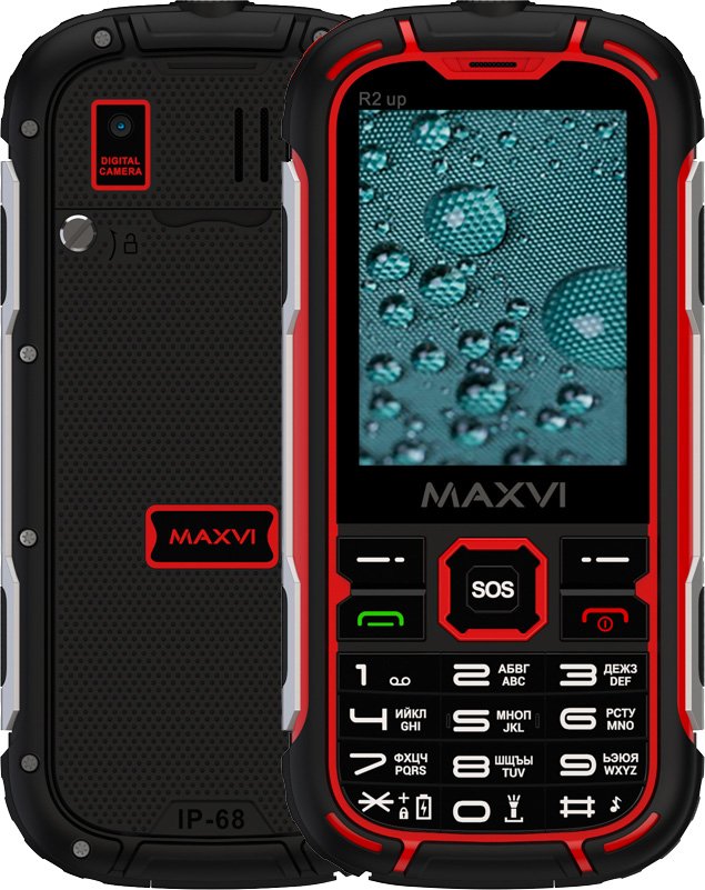 

Кнопочный телефон Maxvi R2 up (черный/красный)