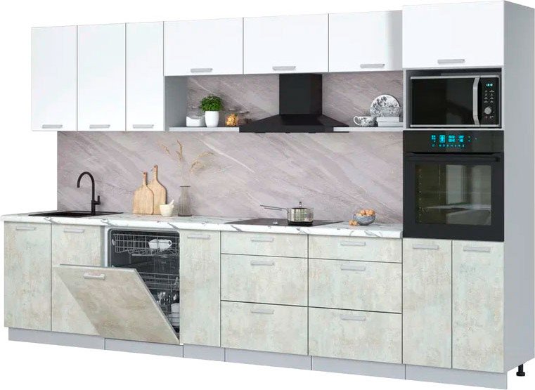 

Готовая кухня Интерлиния Мила Лайт 3.5-ПМ1-2 (белый платинум/бетон лайт/белый гранит)