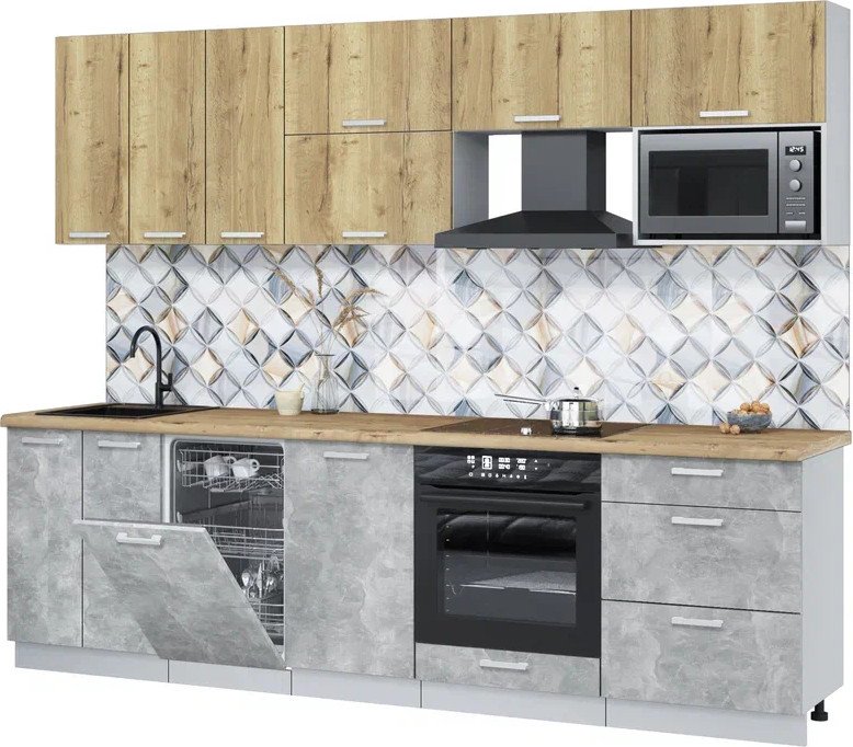 

Готовая кухня Интерлиния Мила Лайт 2.7-ПМ4 (дуб золотой/бетон/дуб бунратти)