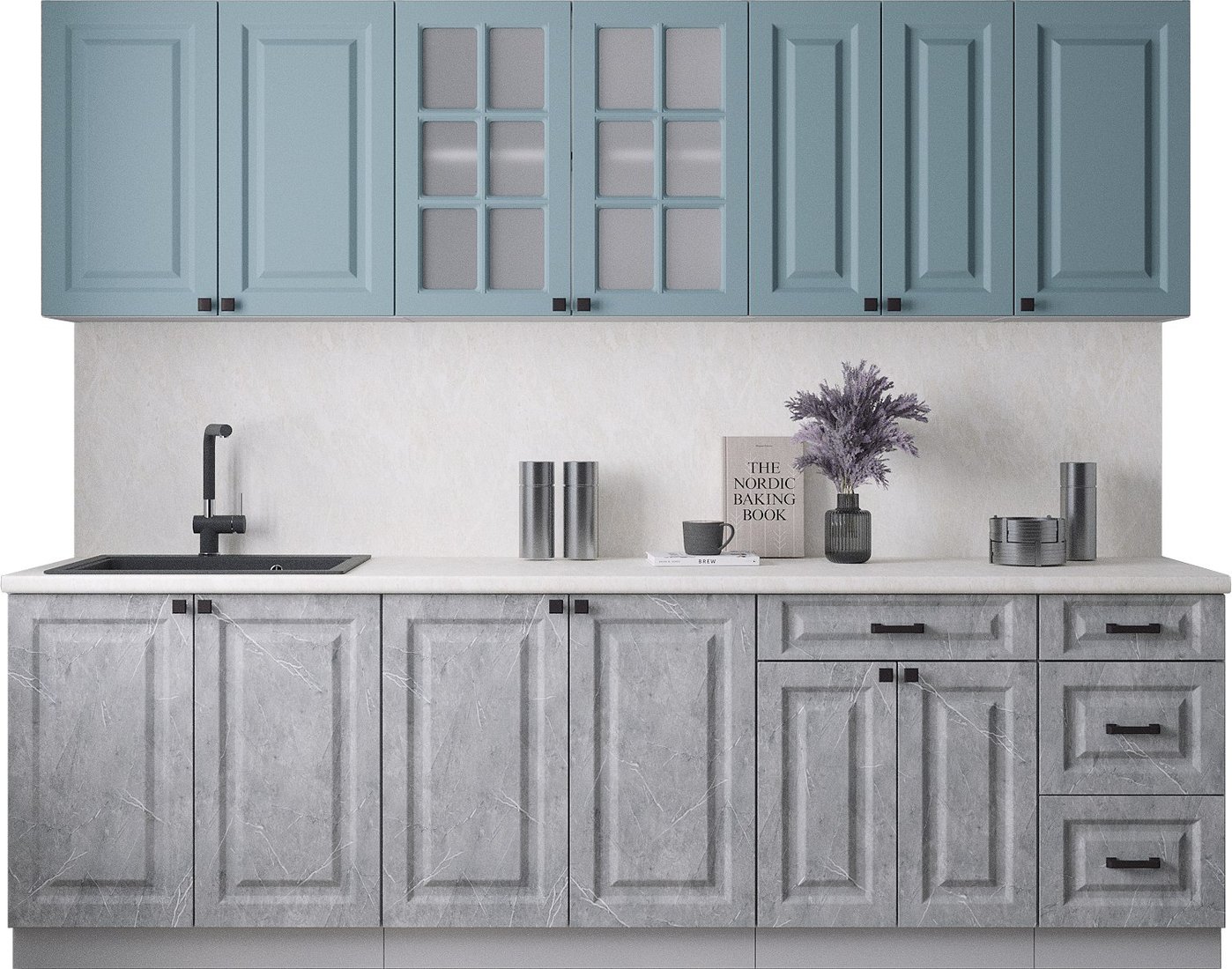 

Готовая кухня Интерлиния Мила Деко 2.6Б (керамика/океан/опал светлый)