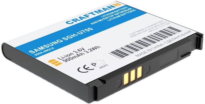 

Аккумулятор для телефона Craftmann C1.01.225 (совместим с Samsung AB553443CE)