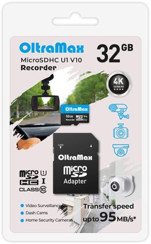 Карта памяти OltraMax Recorder microSDHC 32GB OM32GCSDHC10-U1-V10 (с адаптером)