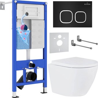 Унитаз подвесной Roxen Antares One Rimless 6 в 1 StounFix Dual Fresh 543489 (кнопка: черный матовый)