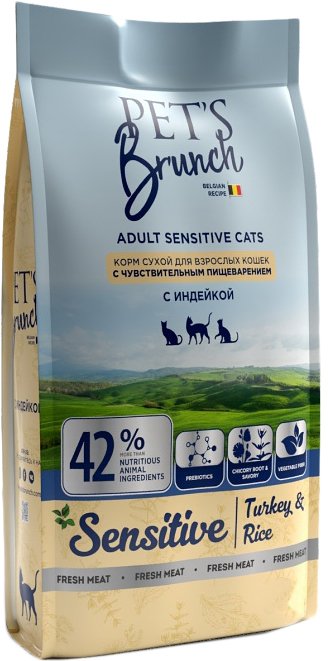 

Сухой корм для кошек Pet's Brunch Sensitive с индейкой 2 кг