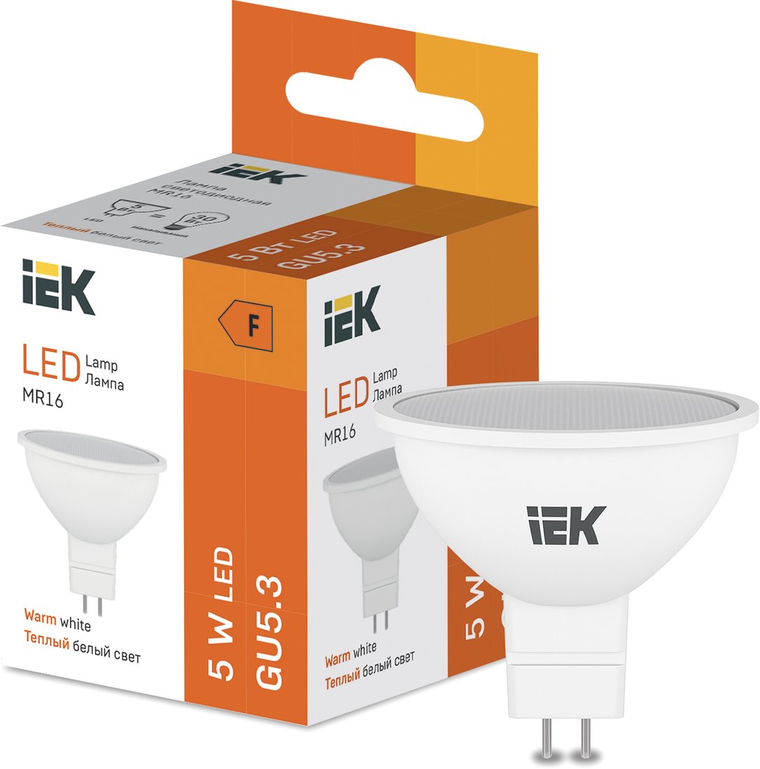 

Светодиодная лампочка IEK LED MR16 410lm 3000K GU5.3