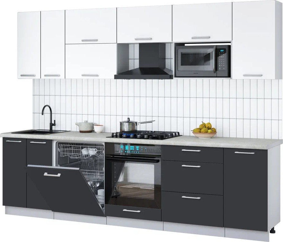 

Готовая кухня Интерлиния Мила Gloss 2.8-ПМ2 (пепел/белый/опал светлый)