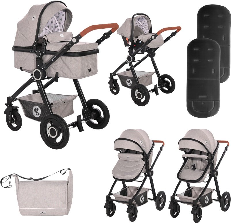 

Универсальная коляска Lorelli Alexa 2021 (3 в 1, opaline grey elephants)