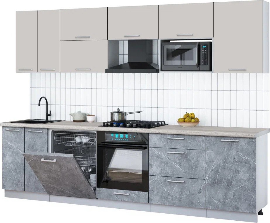 

Готовая кухня Интерлиния Мила Gloss 2.9-ПМ2 (керамика/кашемир/травертин серый)