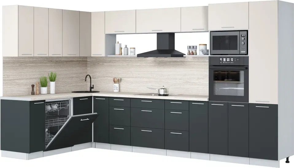 

Готовая кухня Интерлиния Мила Лайт 1.896х3.58 (персидский жемчуг/антрацит/травертин серый)