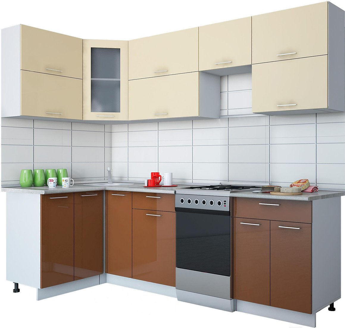 

Готовая кухня Интерлиния Мила Gloss 50-12x25 (ваниль/шоколад глянец)