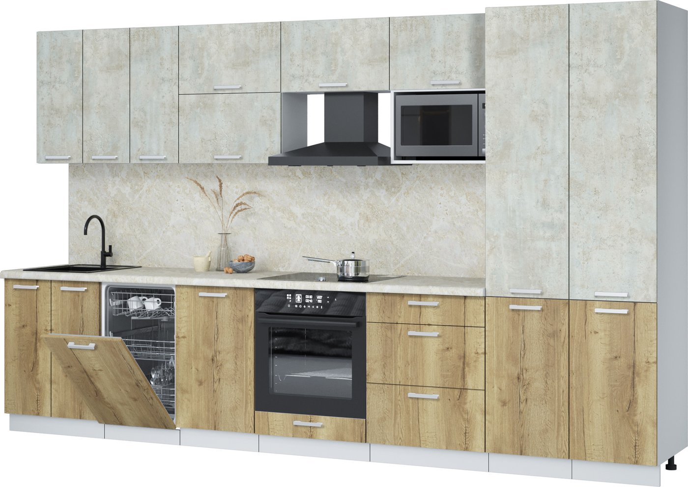 

Готовая кухня Интерлиния Мила Лайт 3.5-ПМ4 (бетон лайт/дуб золотой/опал светлый)