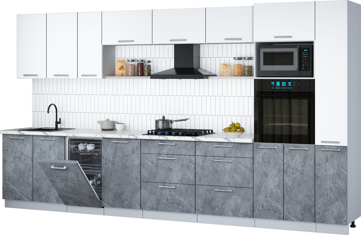 

Готовая кухня Интерлиния Мила Gloss 3.8-ПМ3 (керамика/белый/белый гранит)