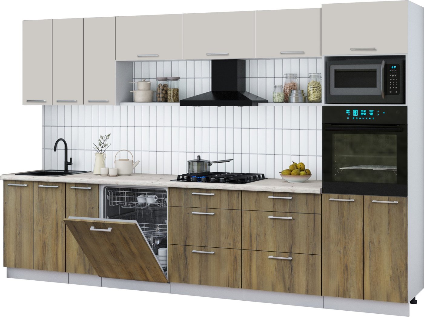 

Готовая кухня Интерлиния Мила Gloss 3.3-ПМ1-2 (дуб вотан/кашемир/бискайская сосна)