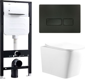 Oliveeka YJ2303 + система смыва RIMLESS + панель смыва 021 (черный матовый)