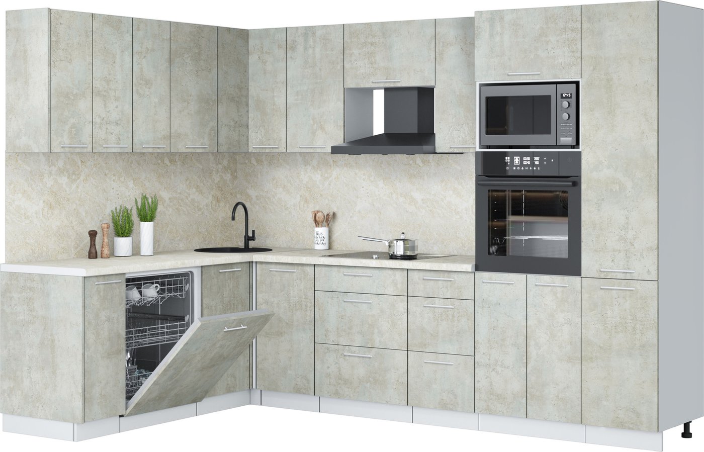 

Готовая кухня Интерлиния Мила Лайт 1.896х2.98 (бетон лайт/бетон лайт/опал светлый)