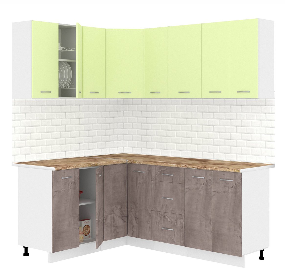 

Готовая кухня Кортекс-мебель Корнелия Лира 1.5x1.9 (салатовый/оникс/мадрид)