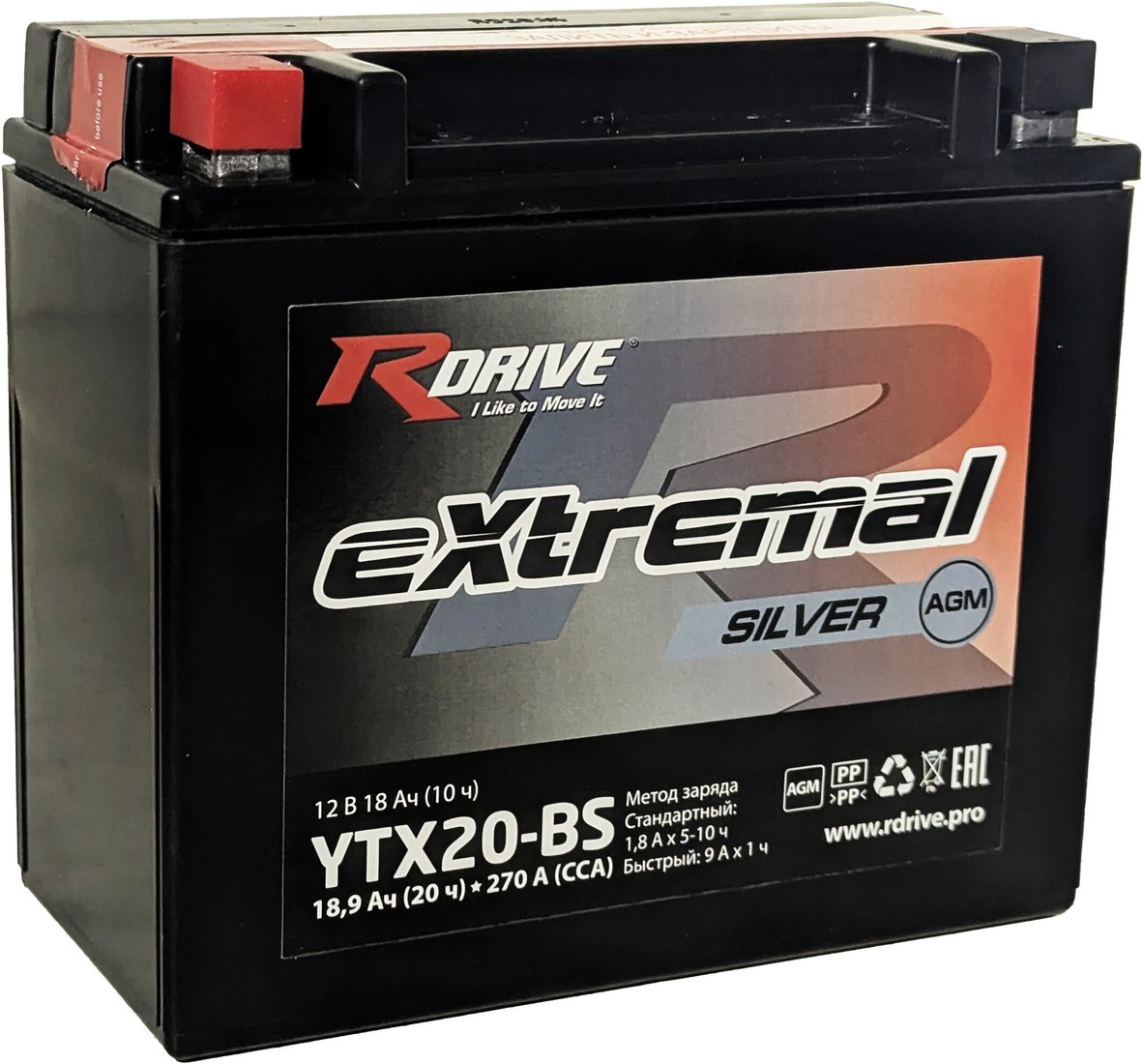 Мотоциклетный аккумулятор RDrive eXtremal Sil...