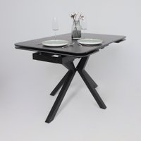 Кухонный стол Аврора Рейн New 1400-2040x900 (камень черный Greys Black/черный матовый)