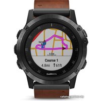 Умные часы Garmin Fenix 5X Plus Sapphire (серый/коричневый кожаный)