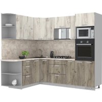 Готовая кухня Интерлиния Мила Лайт 1.68x2.4 левая (дуб белый/дуб серый/малага)