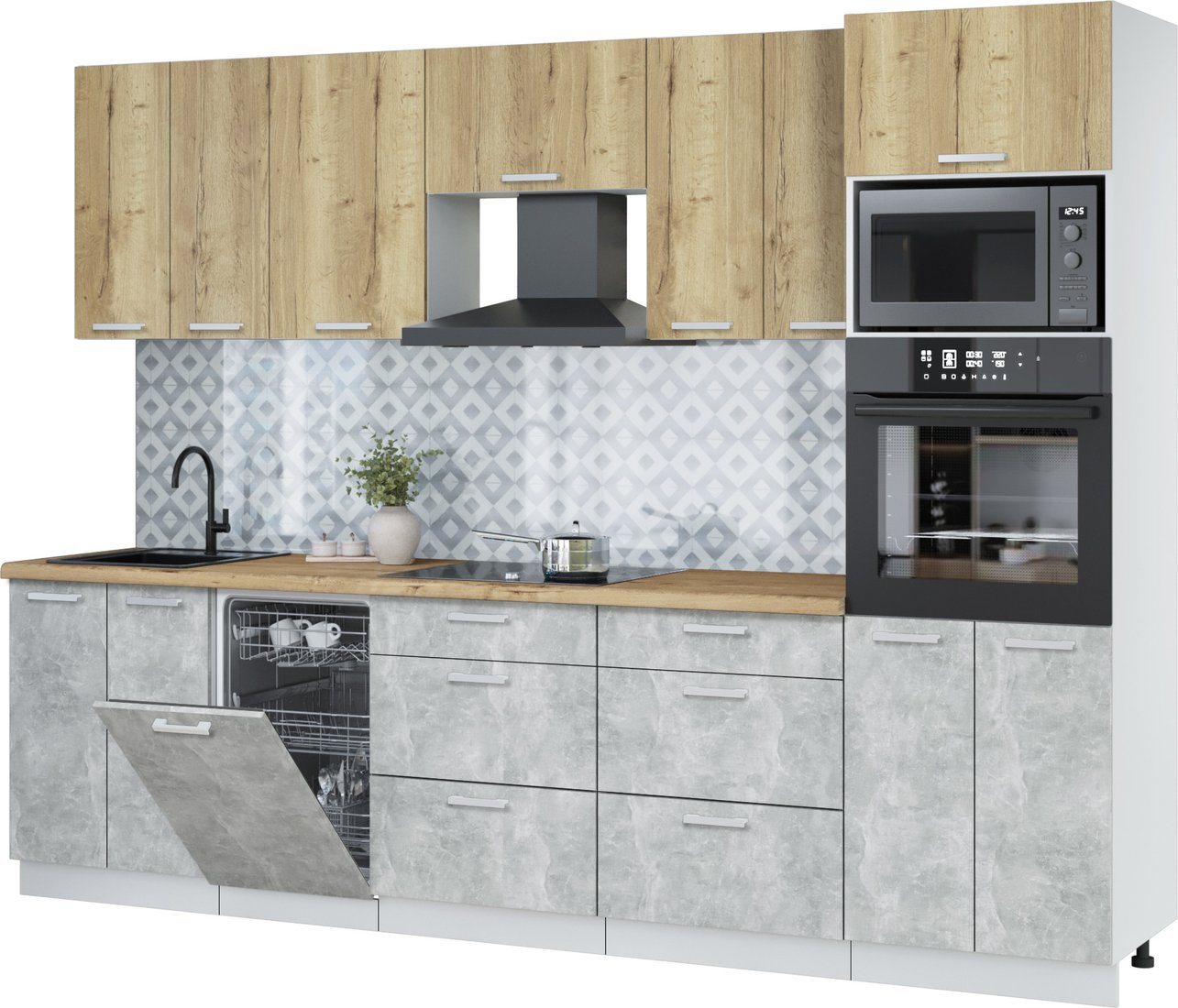 

Готовая кухня Интерлиния Мила Лайт 2.85-ПМ3 (дуб золотой/бетон/дуб бунратти)