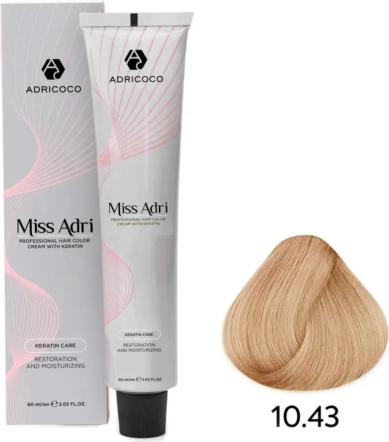 

Крем-краска Adricoco Miss Adri 10.43 (100мл, платиновый блонд медный золотистый)