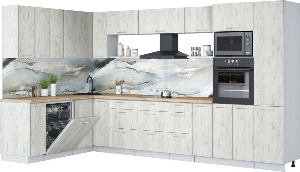 

Готовая кухня Интерлиния Мила Лайт 1.896х3.58 (дуб белый/дуб белый/дуб бунратти)