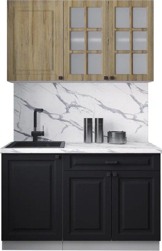 

Готовая кухня Интерлиния Мила Деко 1.3А (черный/дуб вотан/белый гранит)