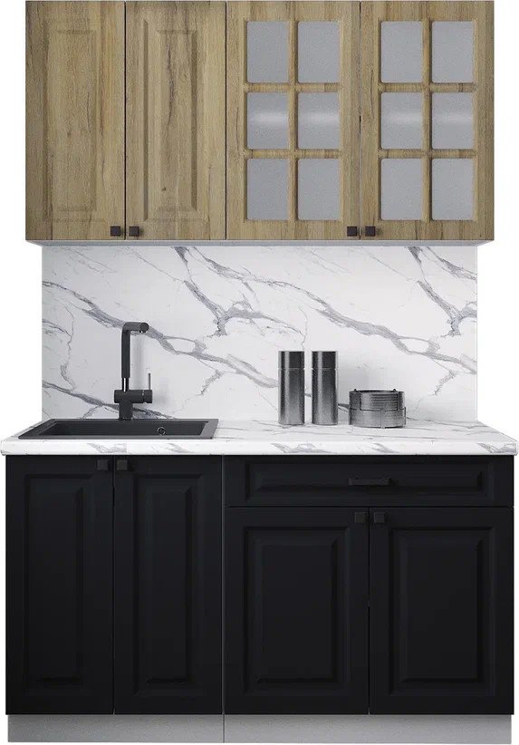 

Готовая кухня Интерлиния Мила Деко 1.4А (черный/дуб вотан/белый гранит)