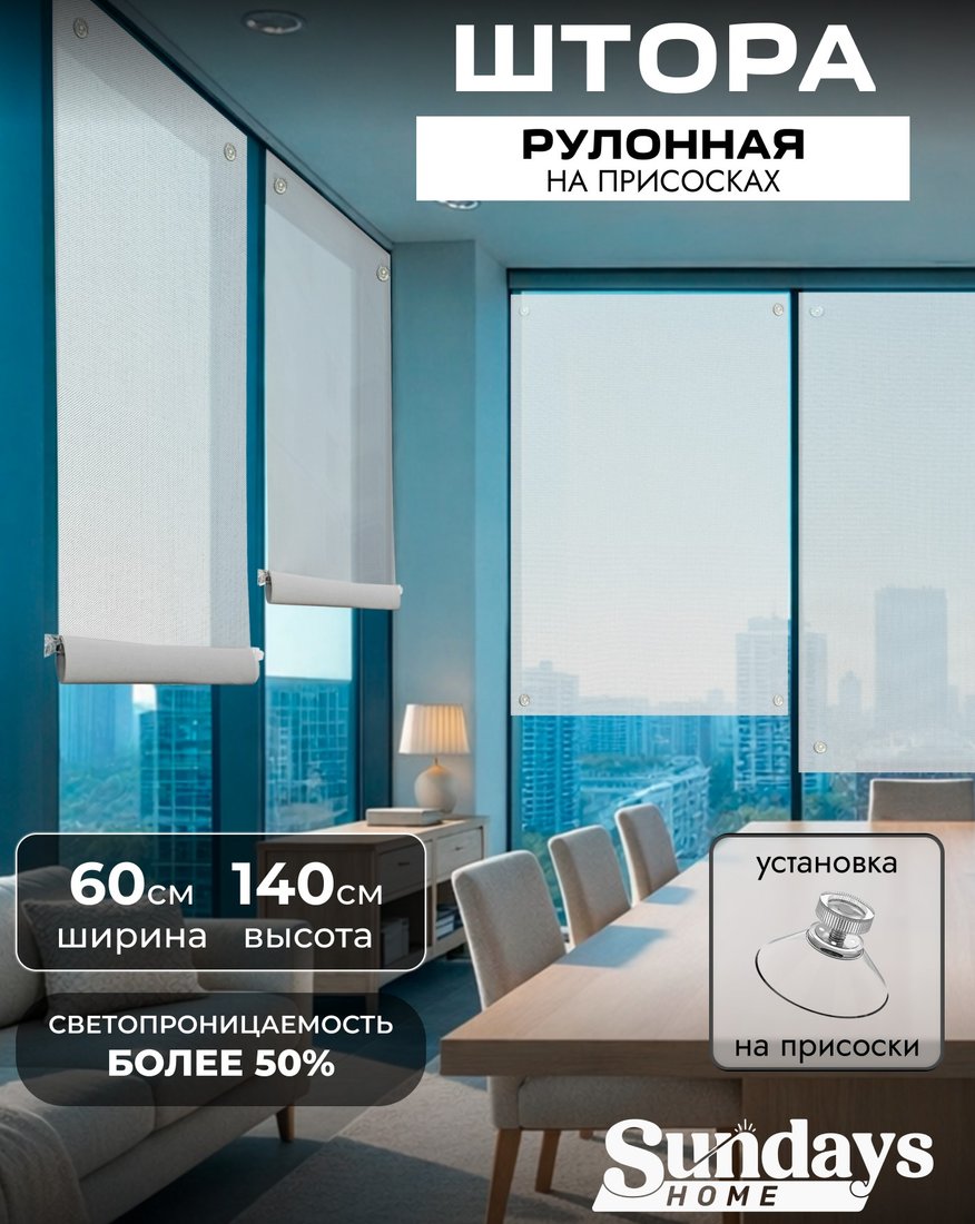 

Рулонные шторы Sundays Home Санскрин 310-01 60х140 (белый, на присосках)