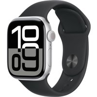 Умные часы Apple Watch Series 10 42 мм (алюминиевый корпус, серебристый/черный, спортивный силиконовый ремешок S/M)