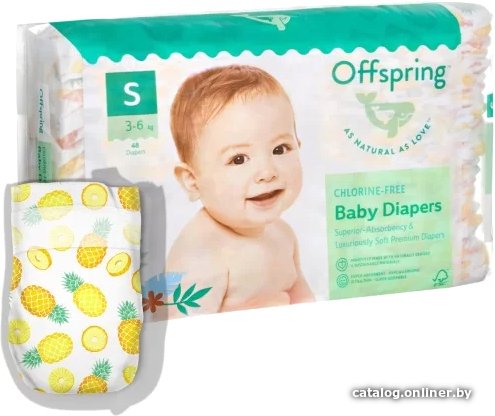 Подгузники Offspring S 3-6 кг Ананасы (48 шт)