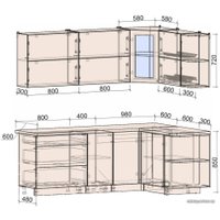 Готовая кухня Интерлиния Мила Матте 1.5x2.2 А правая (белый-мята-опал светлый)