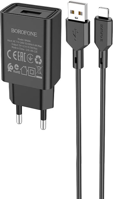 

Сетевое зарядное Borofone BA68A Lightning (черный)