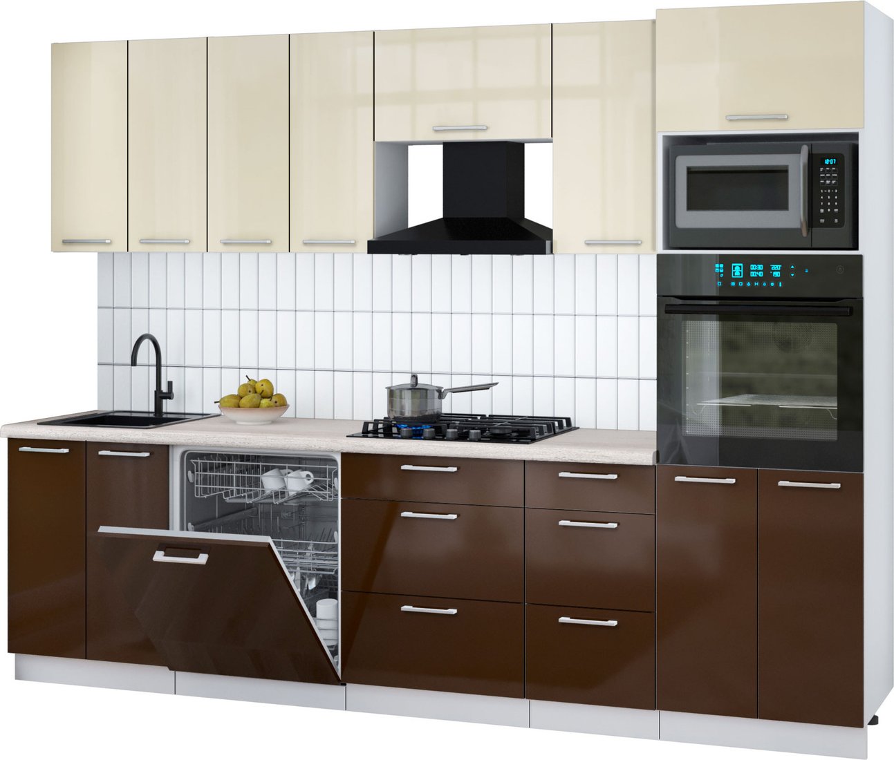 

Готовая кухня Интерлиния Мила Gloss 2.8-ПМ1 (шоколад глянец/ваниль глянец/травертин серый)