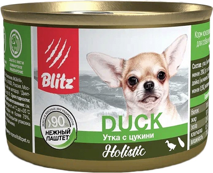 

Консервированный корм для собак Blitz Holistic Small Breed Duck with Zucchini (для мелких пород с уткой и цукини) 200 г