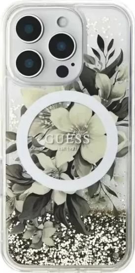 

Чехол для телефона Guess Liquid Glitter Flowers (MagSafe) для iPhone 16 Pro Max GUHMP16XLFMWTE