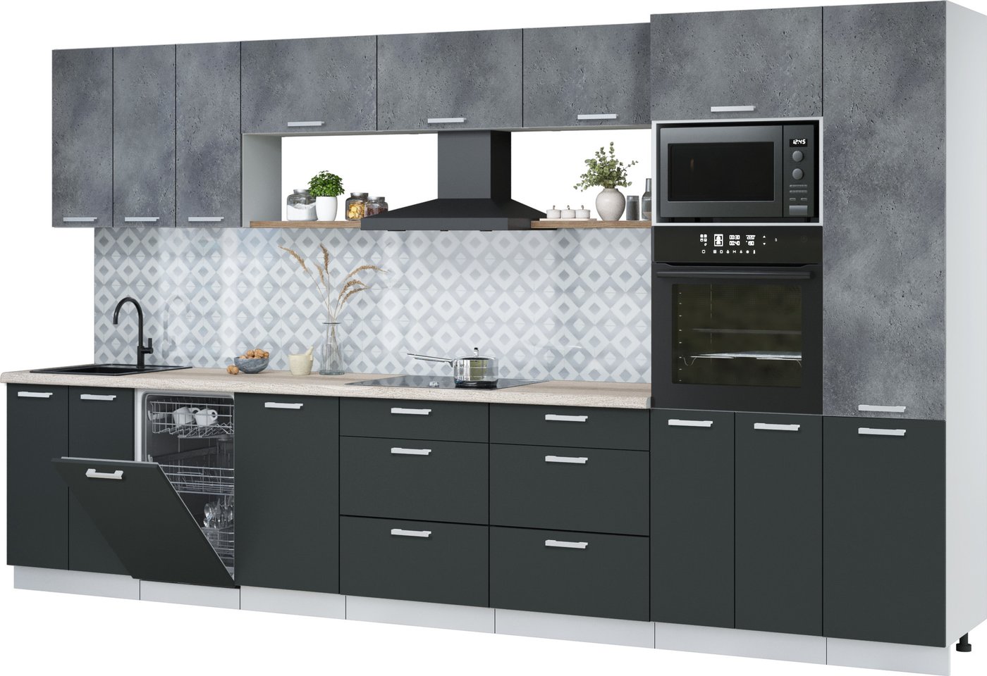 

Готовая кухня Интерлиния Мила Лайт 3.7-ПМ3 (бетон портленд/антрацит/травертин серый)