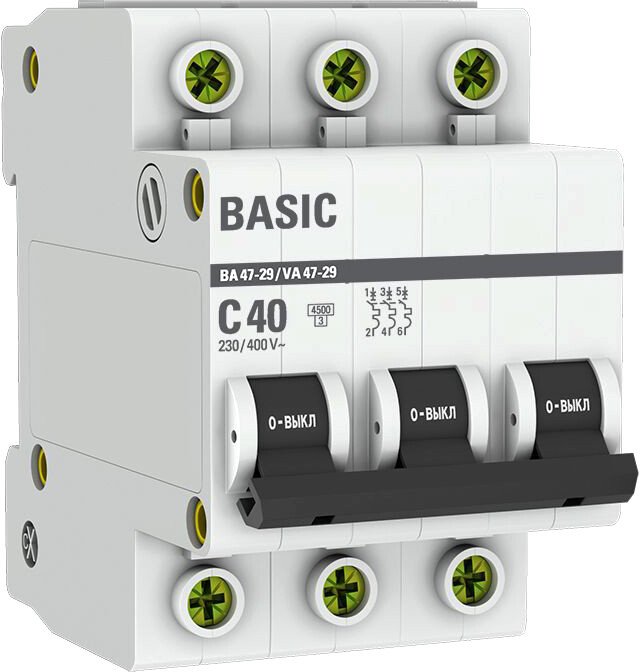 

Выключатель автоматический EKF ВА 47-29 3P 40А (С) 4.5кА mcb4729-3-40C