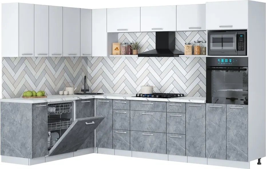 

Готовая кухня Интерлиния Мила Gloss 1.896х2.98-2 (керамика/белый/белый гранит)