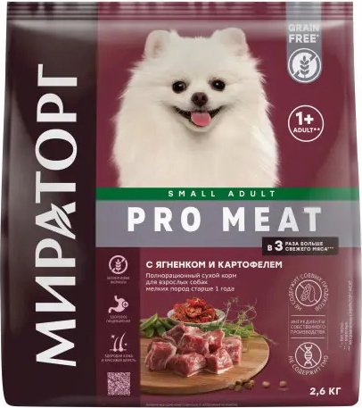 

Сухой корм для собак Мираторг Pro Meat с ягненком и картофелем для взрослых мелких пород 2.6 кг