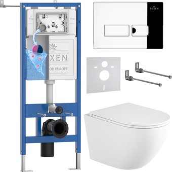 Унитаз подвесной Roxen Antares Tornado Long в комплекте с инсталляцией StounFix Dual Fresh 6 в 1 868414 (кнопка: хром глянцевый глянцевая)